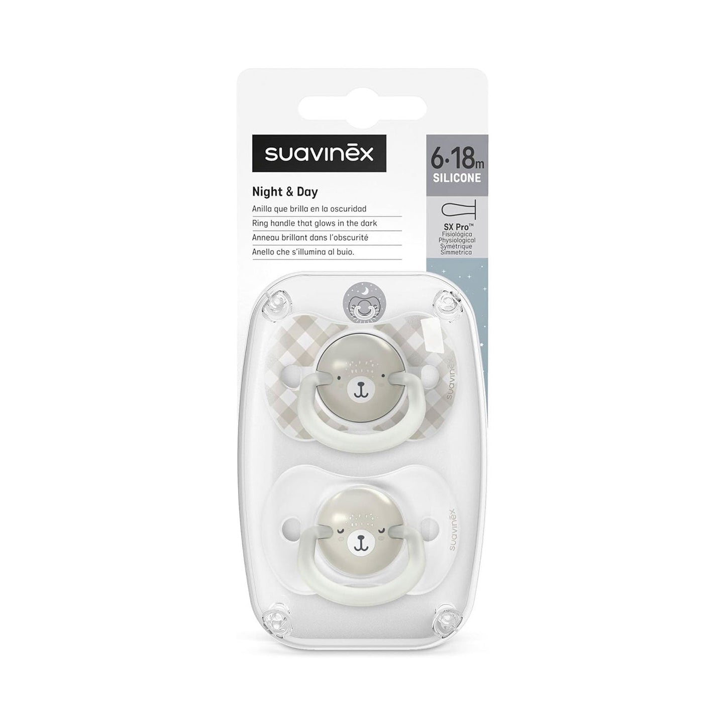 Pack de 2 Chupetes Fisiológicos Nocturnos Wild - Gris | Suavinex