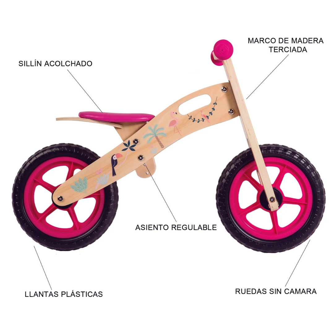 Balance Bike - Bicicleta de Equilibrio - Madera - Flamenco Rosa | Bebesit
