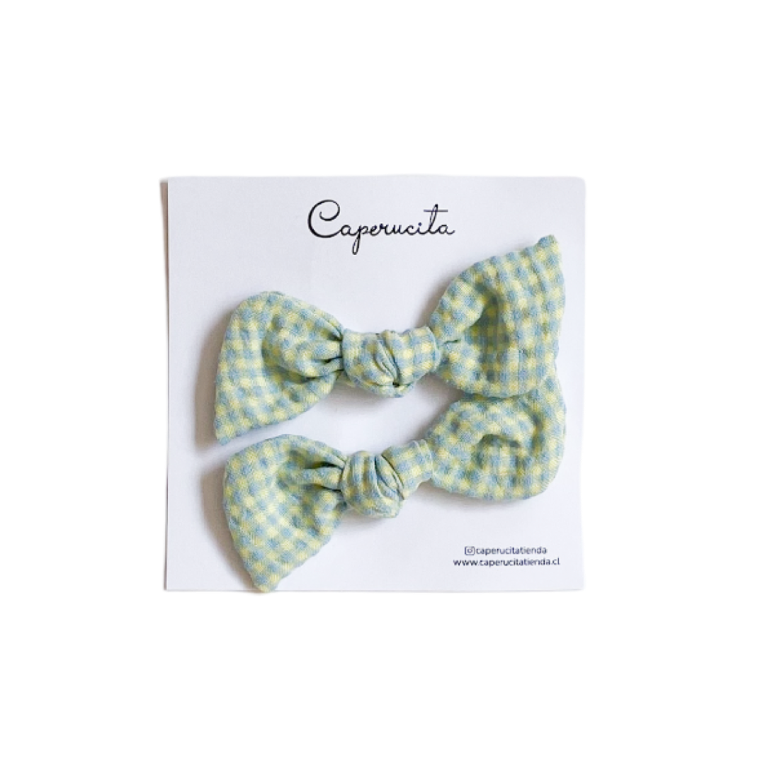 Set 2 Colet Orejitas de Oso - Tamaño S - Cuadrillé Verde y Amarillo | Caperucita