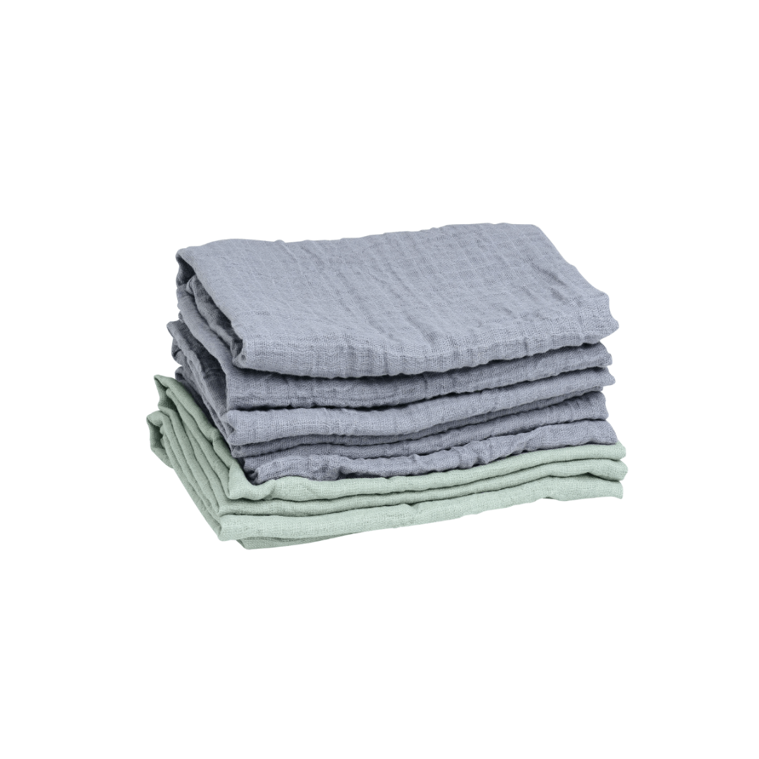 Tutos de Muselina Orgánica - 6 Unidades - Gris y Verde | Mininor