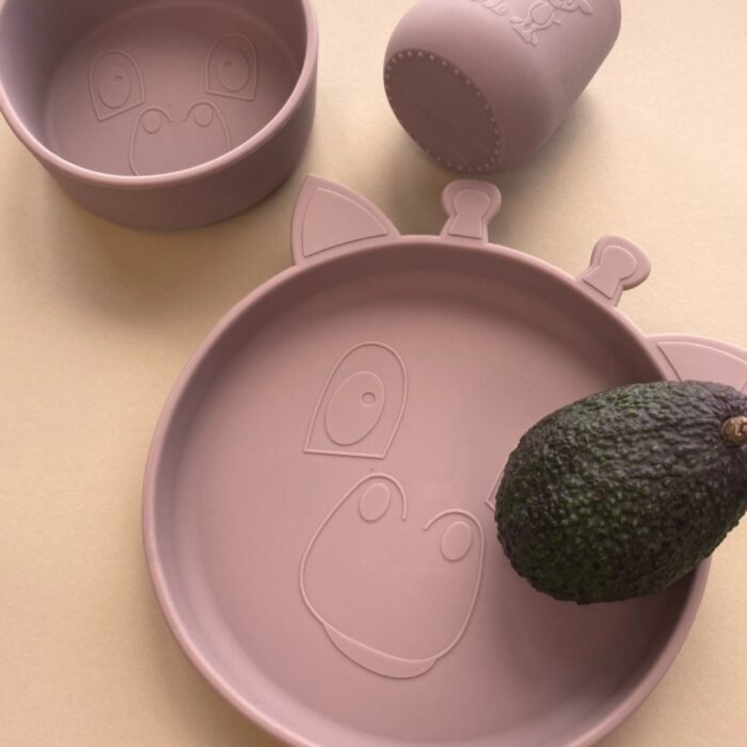 Set de Comida de Silicona Jirafa Lykke - Rosa Madera | Nuuroo