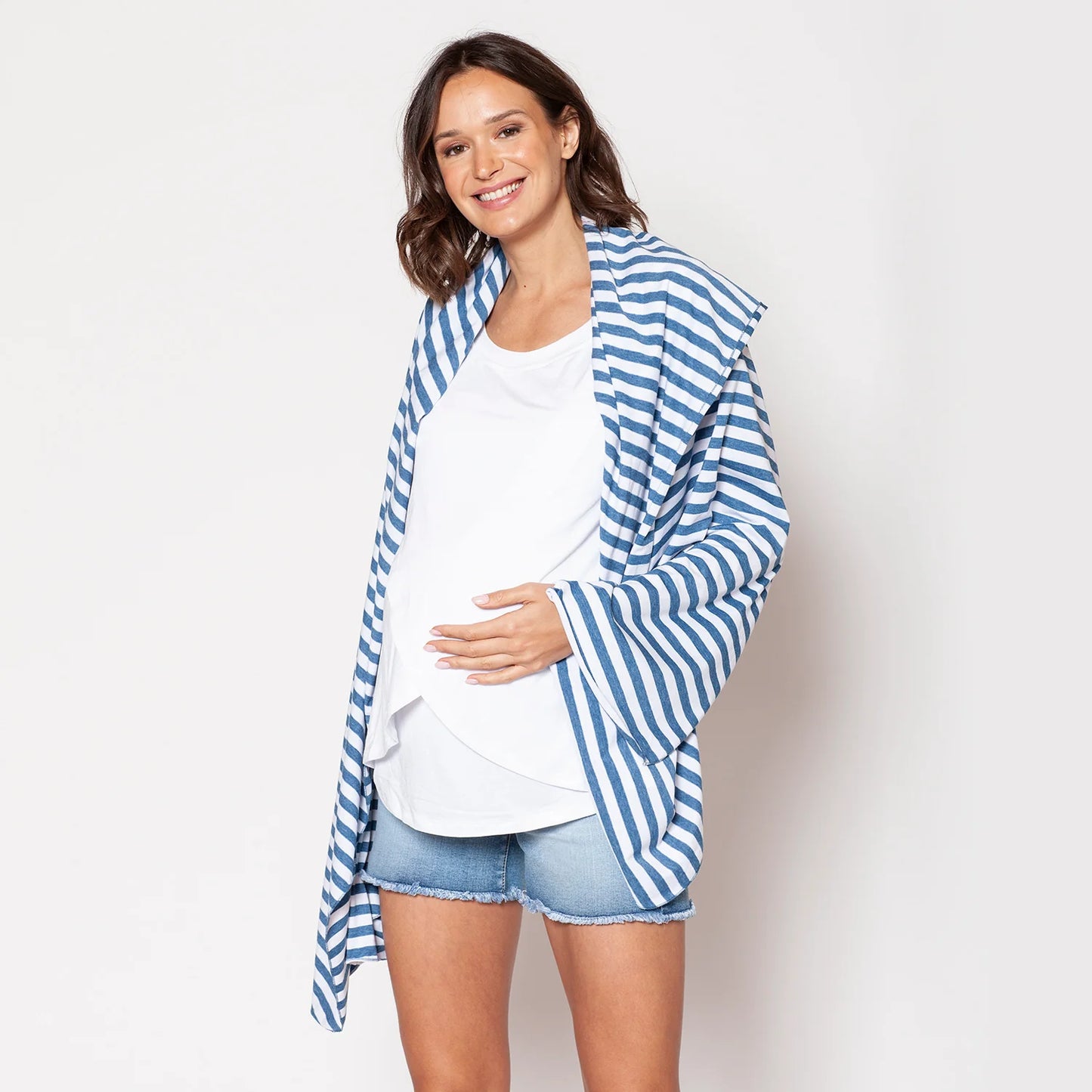 Pañuelo de Lactancia Multifuncional - Rayas Celeste y Blanco | Nala Maternity