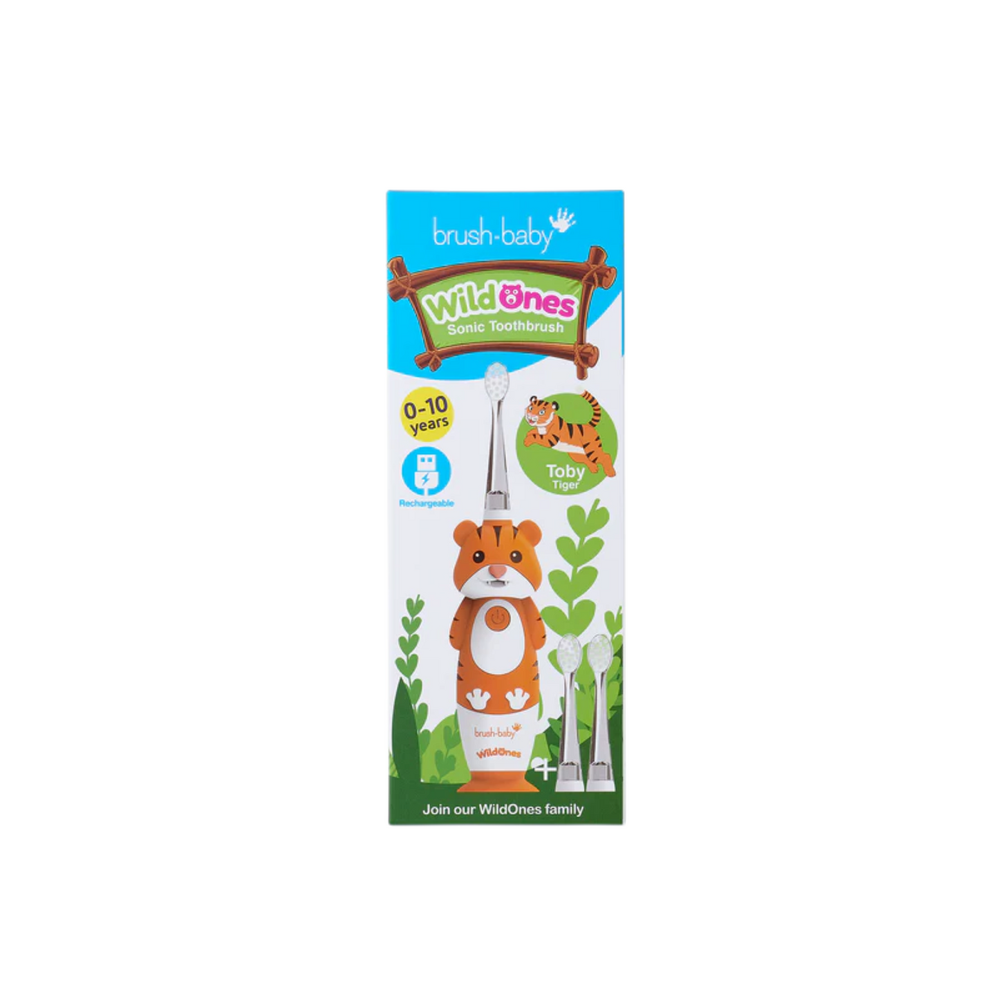Cepillo de Dientes Eléctrico Recargable para Bebés y Niños WildOnes - Tigre | Brush Baby