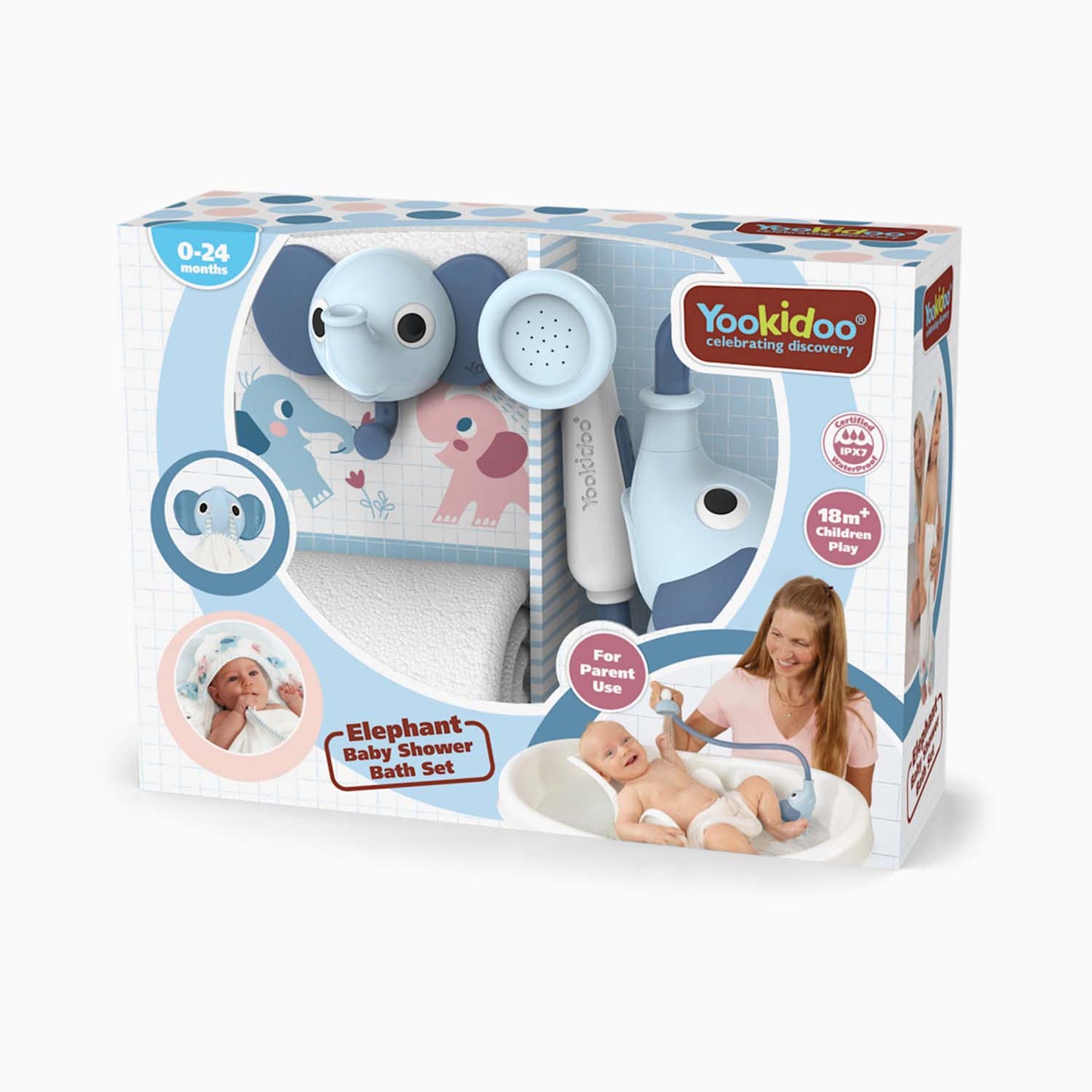 Set de Baño Ducha Elefante y Toalla - Azul | Yookidoo