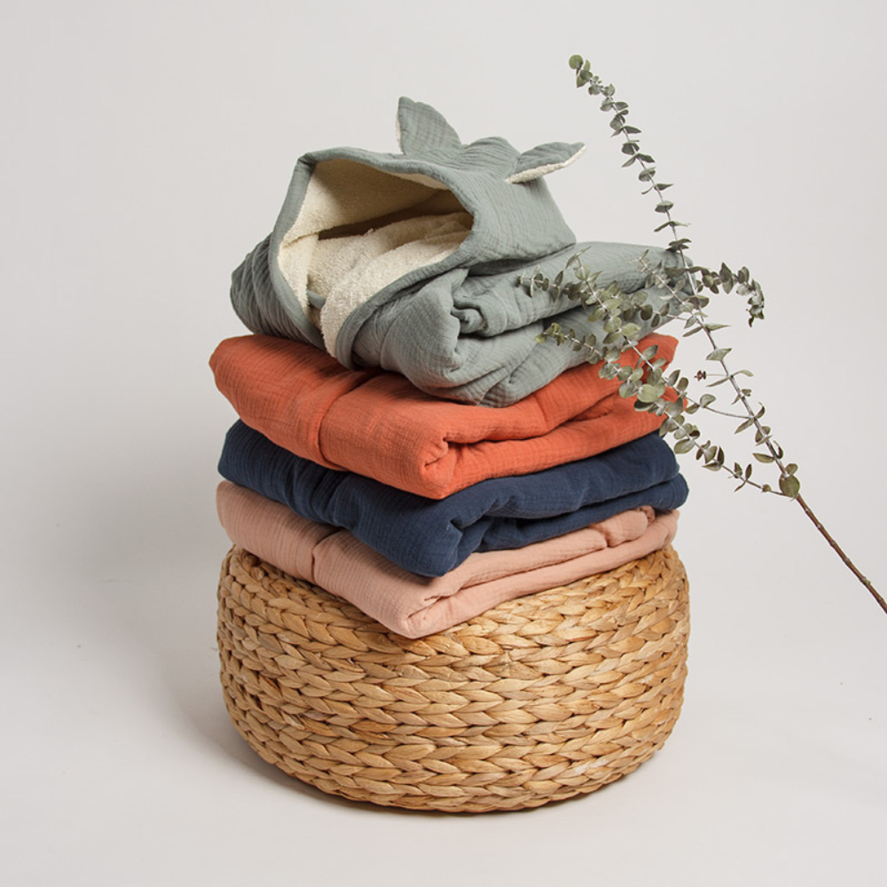 Organic Cotton Muslin Bath Cape - Navy Blue