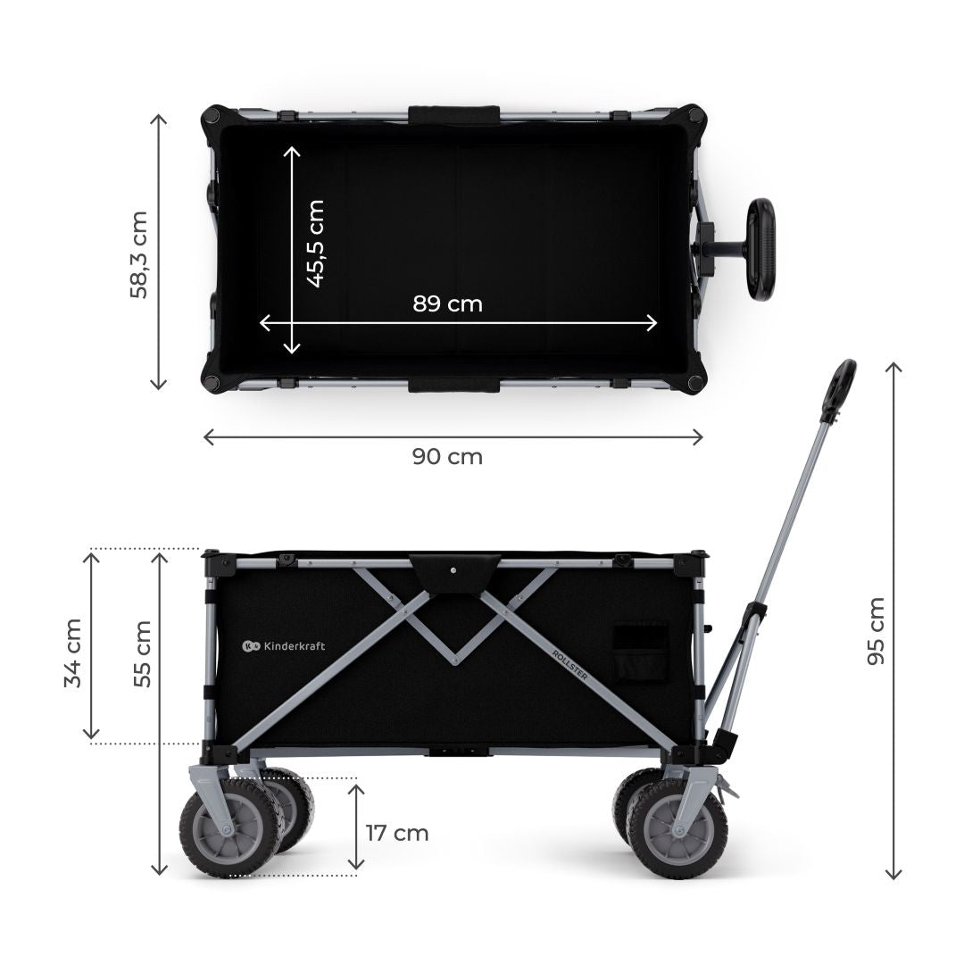 Carrito de transporte plegable Rollster - Black | Kinderkraft