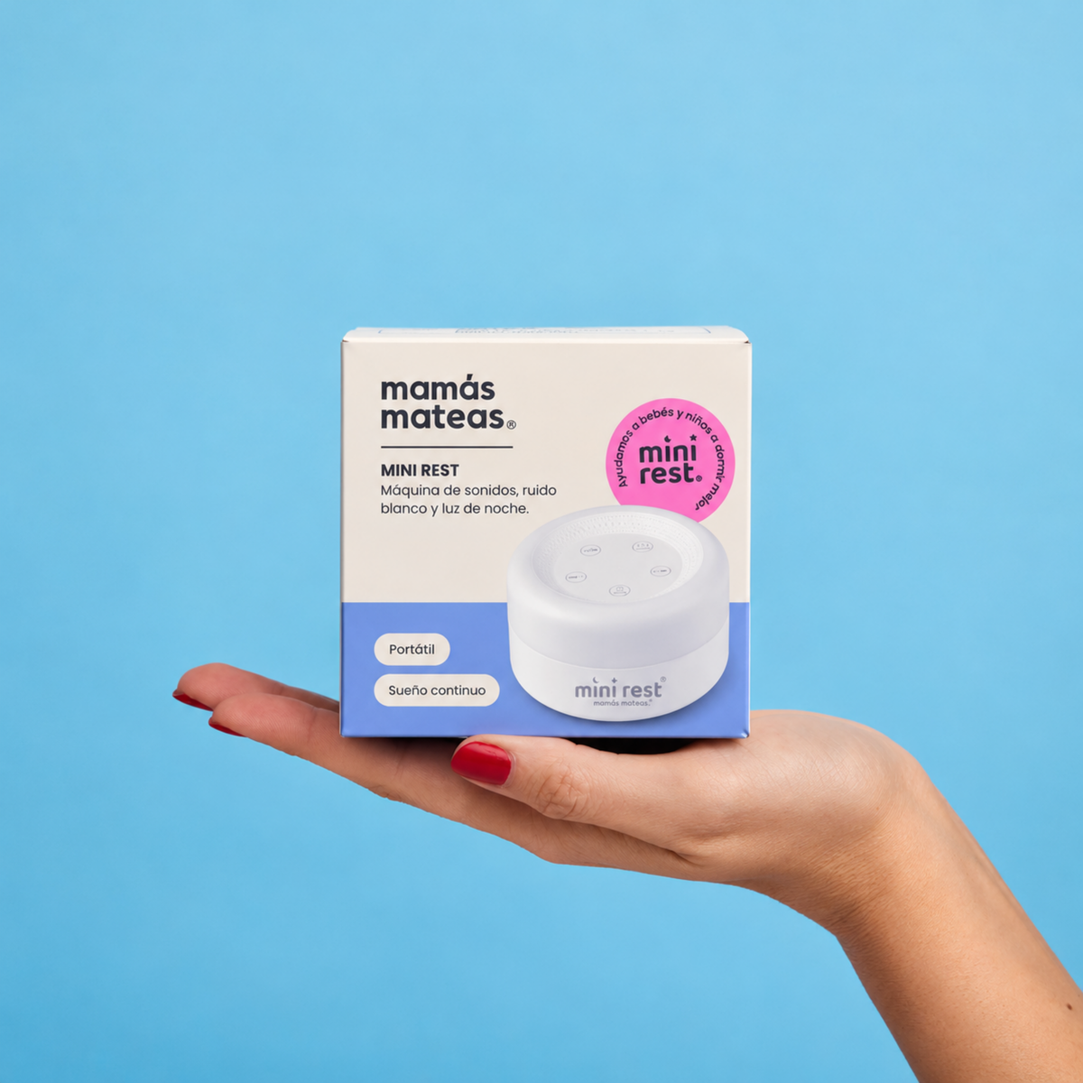 Mini Rest® - Máquina de Sonidos, Ruido Blanco y Luz de Noche | Mamás Mateas