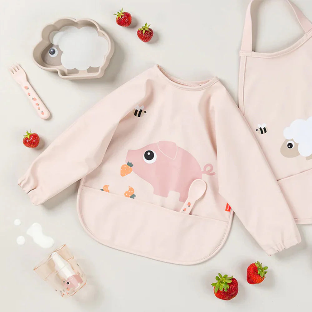 Babero Grande con Mangas y Bolsillo - Tiny Farm - Rosa | Done by deer