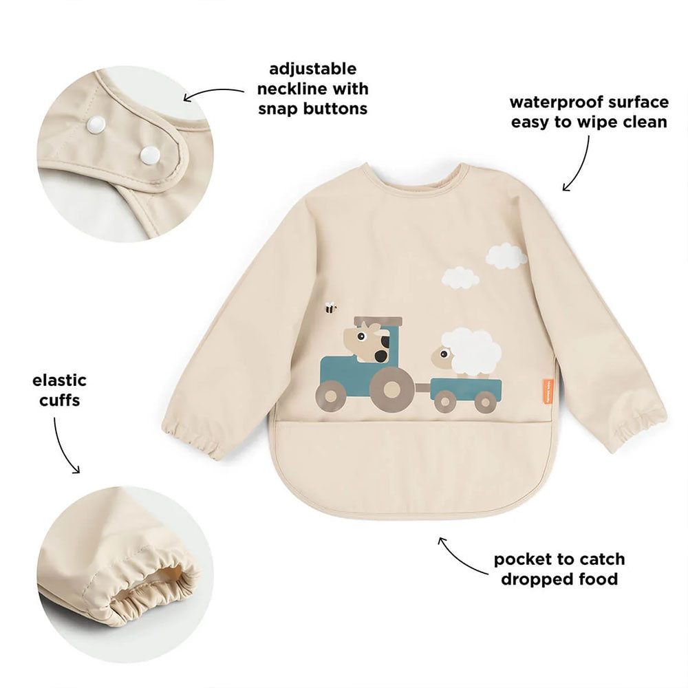Babero Grande con Mangas y Bolsillo Tiny Farm 6-18 meses - Arena