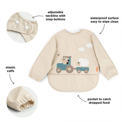 Babero Grande con Mangas y Bolsillo Tiny Farm 6-18 meses - Arena
