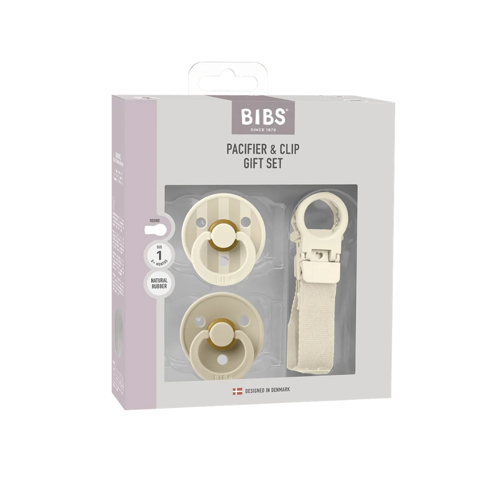 Set de Regalo Chupete Colour y Portachupetes Loop - Ivory | BIBS