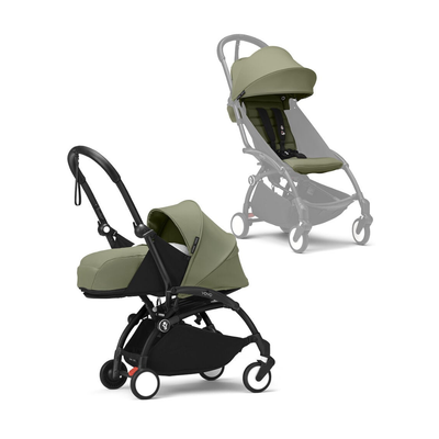 Coche Completo Stokke® YOYO³ – Chasis Negro + Asiento 6+ + Moisés - Oliva | YOYO by Stokke