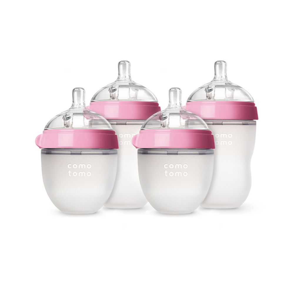 Set 4 Mamaderas Comotomo: 2 de 150 ml + 2 de 250 ml + 3 Sets de Tetinas - Rosado | Comotomo