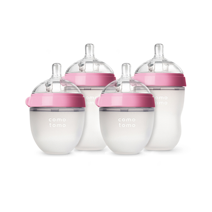 Set 4 Mamaderas Comotomo: 2 de 150 ml + 2 de 250 ml + 3 Sets de Tetinas - Rosado | Comotomo
