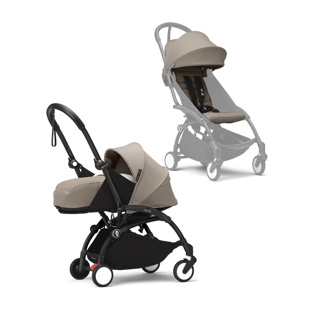 Coche Completo Stokke® YOYO³ – Chasis Negro + Asiento 6+ + Moisés - Taupe | YOYO by Stokke