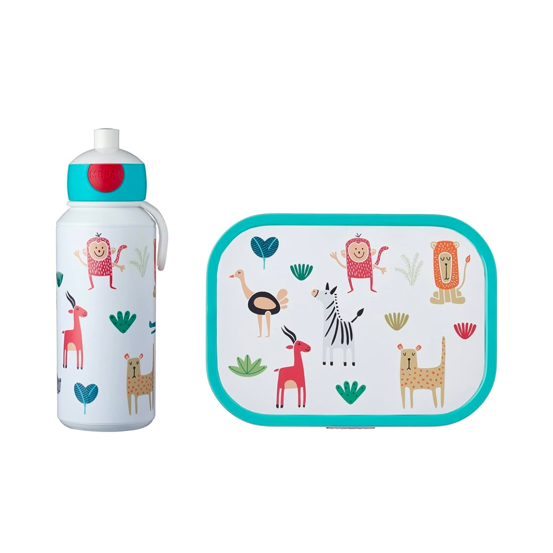 Lunch Box + Pop-Up Bottle Set - Animals