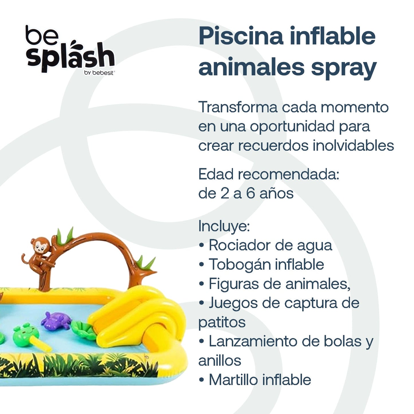 Piscina Centro de Juegos Selva Tobogán Aspersor Be Splash | Bebesit