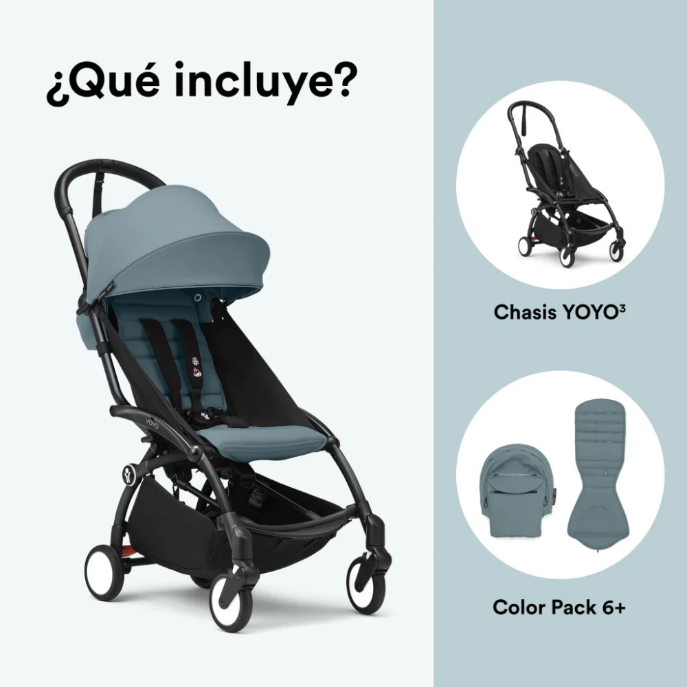 Coche Completo Stokke® YOYO³ – Chasis Negro + Asiento 6+ - Aqua | YOYO by Stokke