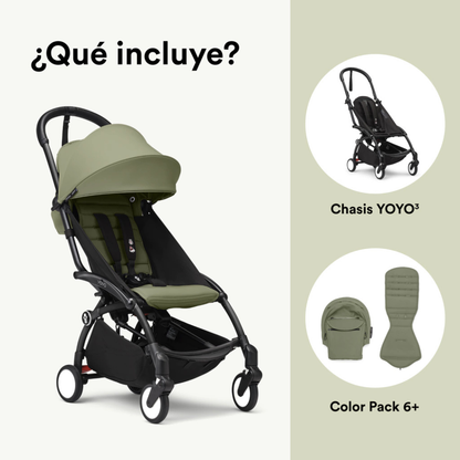 Coche Completo Stokke® YOYO³ – Chasis Negro + Asiento 6+ Oliva | YOYO by Stokke