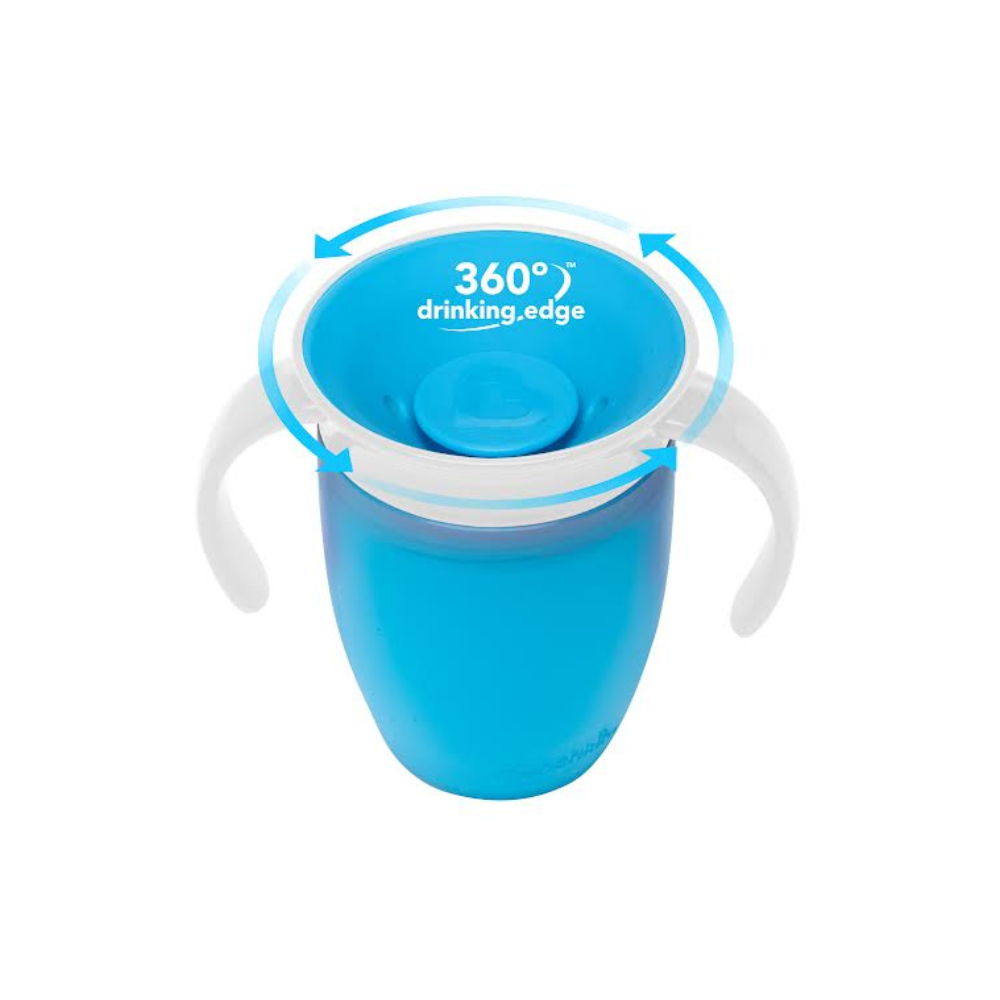 Vaso Antiderrame Miracle 360° con Asas - Celeste | Munchkin