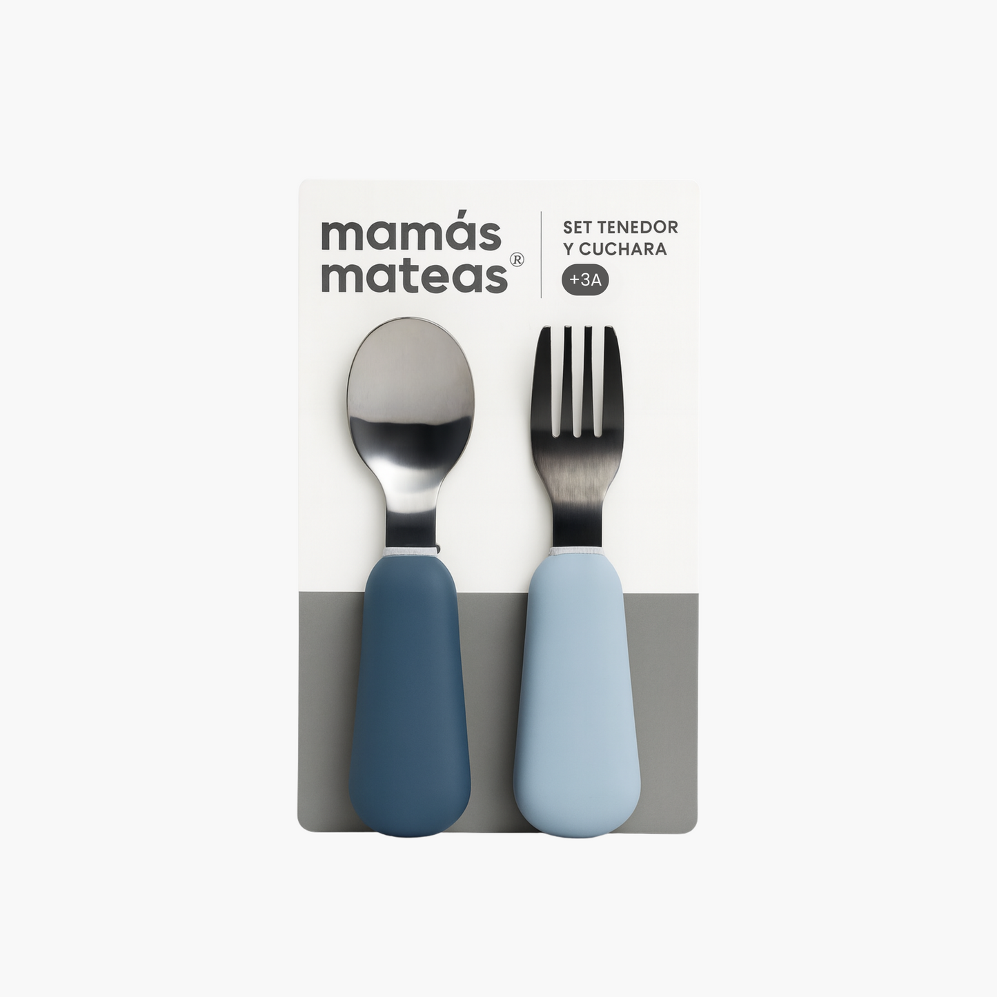 Set de Cuchara y Tenedor de Acero con Mango de Silicona - Bruma | Mamás Mateas