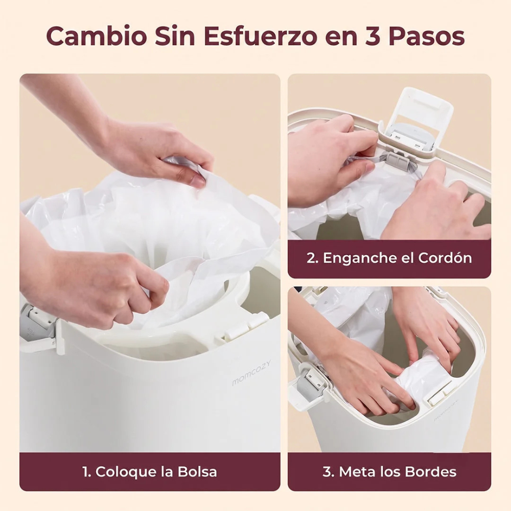 Repuesto Bolsa para Basurero de Pañales Triple-Seal | MomCozy