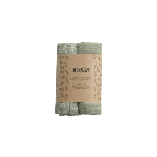 Pack of 2 Muslins 100% Organic Cotton - Green