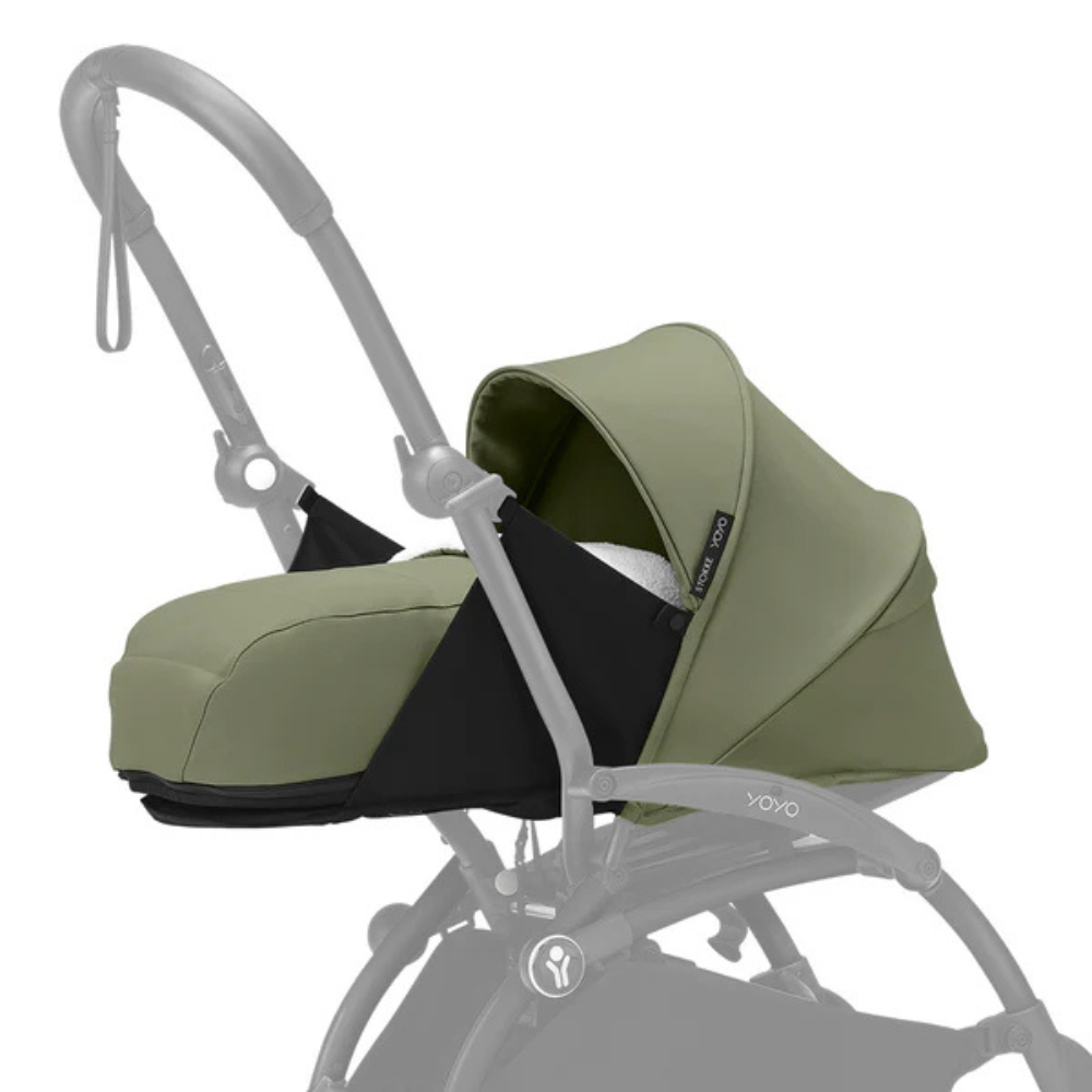 Coche Completo Stokke® YOYO³ – Chasis Negro + Asiento 6+ + Moisés - Oliva | YOYO by Stokke