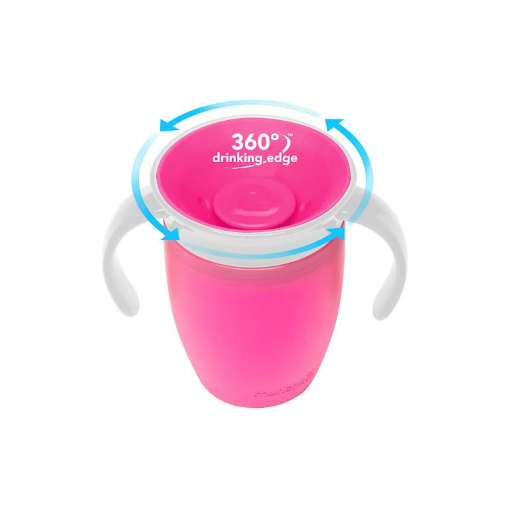 Vaso Antiderrame Miracle 360° con Asas - Rosado | Munchkin