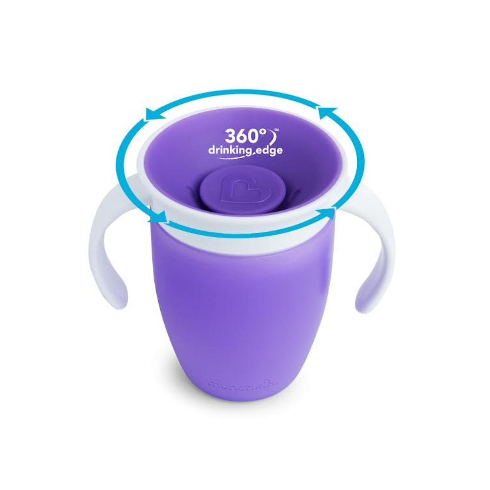 Vaso Antiderrame Miracle 360° con Asas - Morado | Munchkin