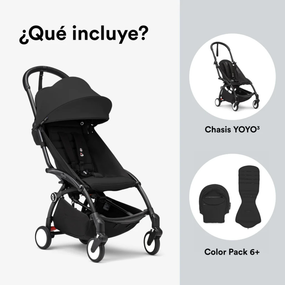 Coche Completo Stokke® YOYO³ – Chasis Negro + Asiento 6+ - Cebra | YOYO by Stokke