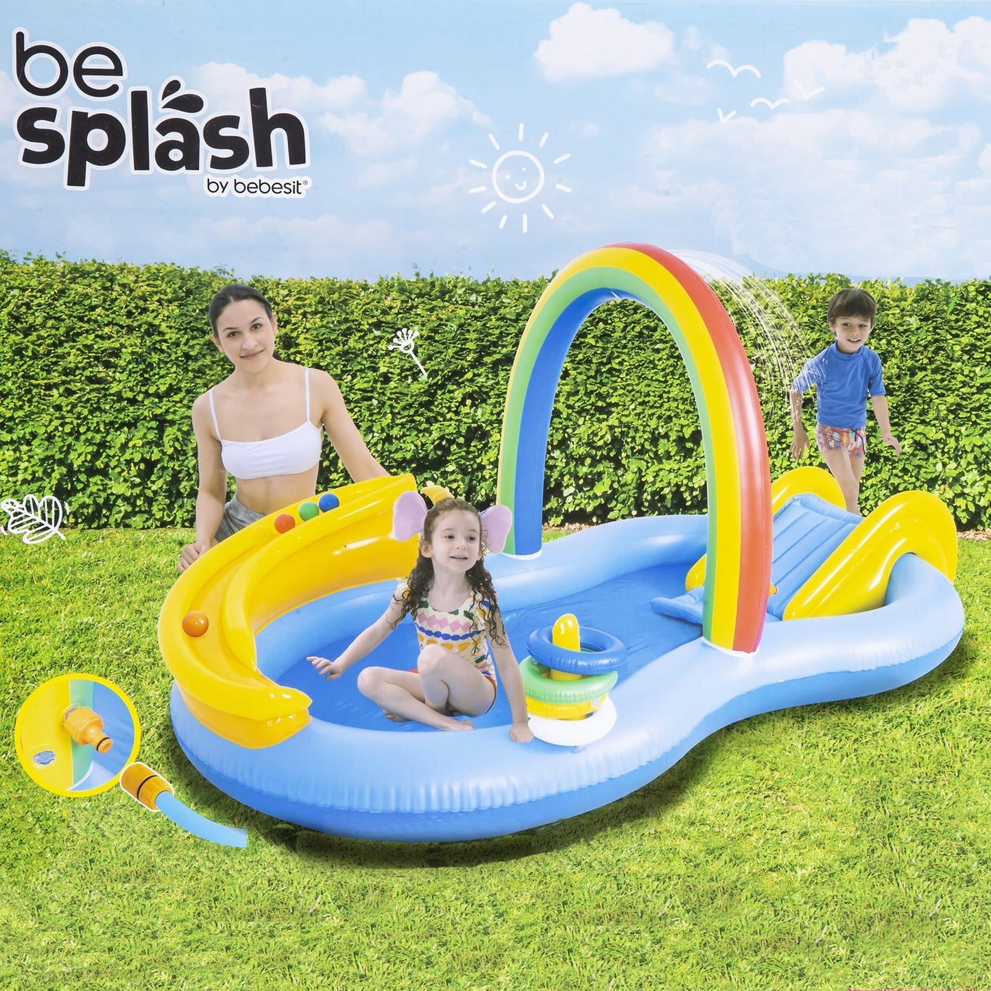 Piscina Centro de Juegos Arcoiris Tobogán Aspersor Be Splash | Bebesit