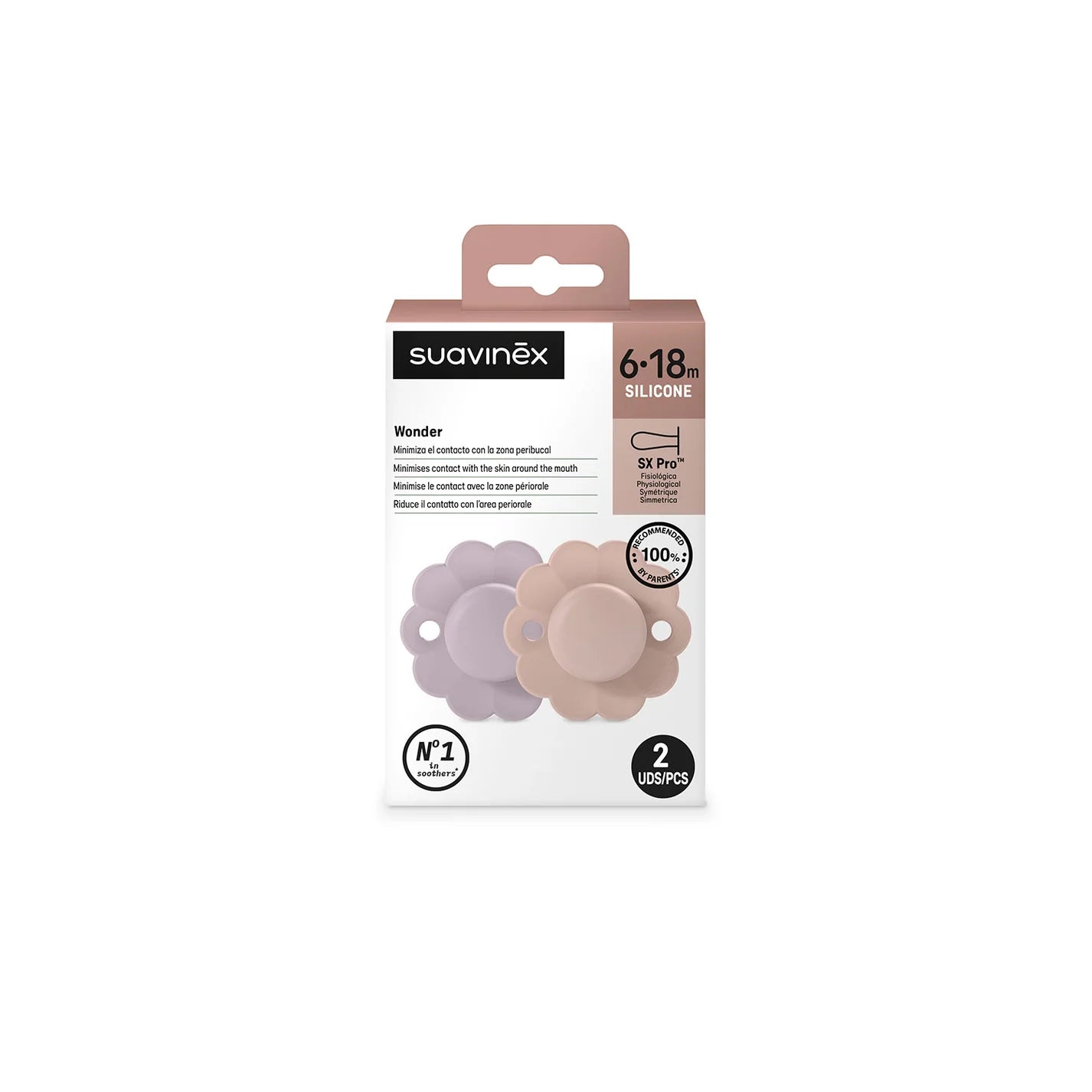 Pack de 2 Chupetes Wonder - Tetina Fisiológica Sx Pro - Lave y Pale Mauve