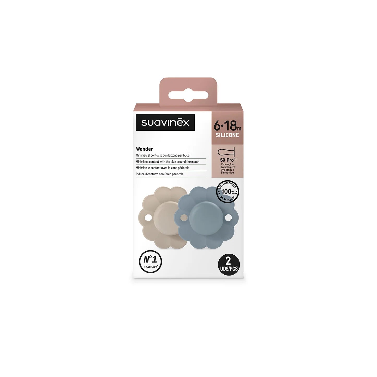 Pack de 2 Chupetes Wonder - Tetina Fisiológica Sx Pro - Grey Clouds y Lake