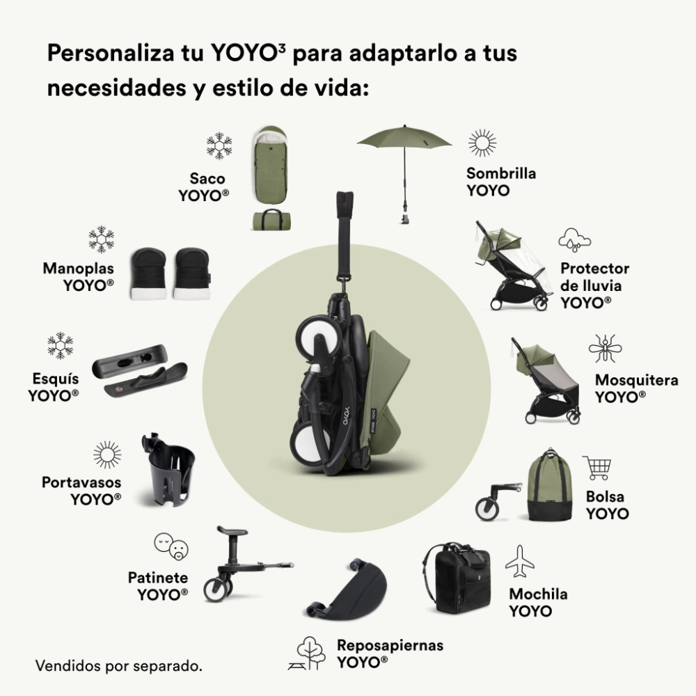 Coche Completo Stokke® YOYO³ – Chasis Negro + Asiento 6+ Oliva | YOYO by Stokke