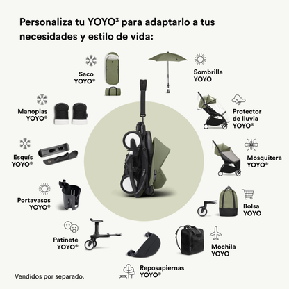 Coche Completo Stokke® YOYO³ – Chasis Negro + Asiento 6+ Oliva | YOYO by Stokke