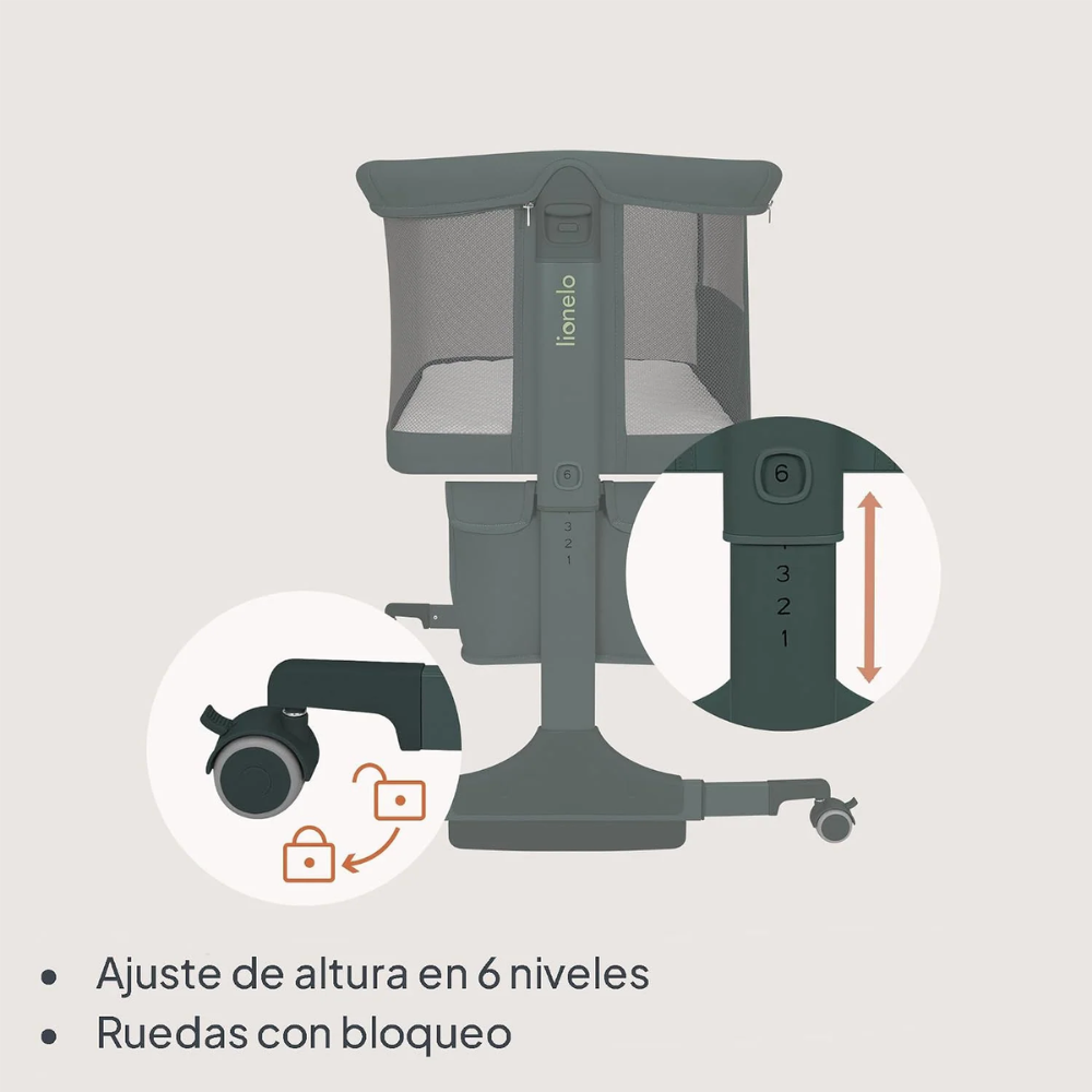 Cuna Colecho Jodie - Green Graphite | Lionelo