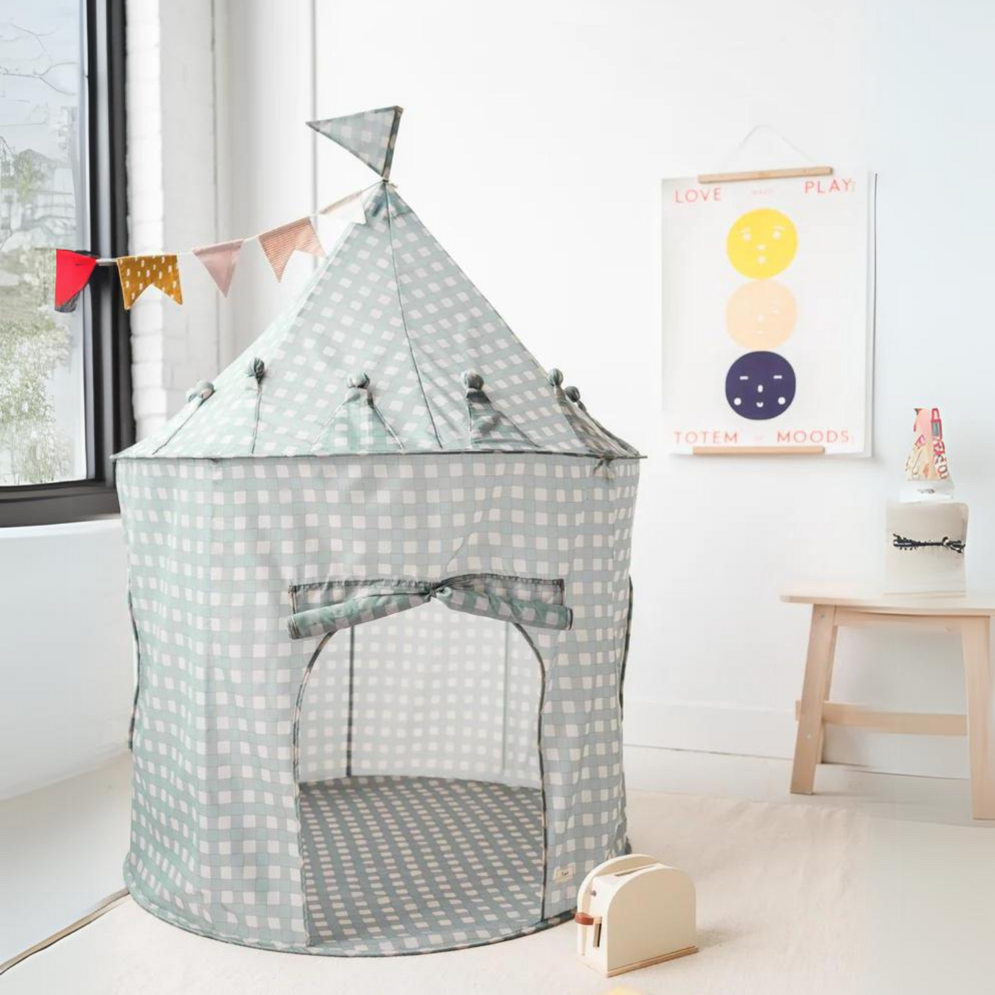 Recycled Fabric Play Tent - Blue Vichy