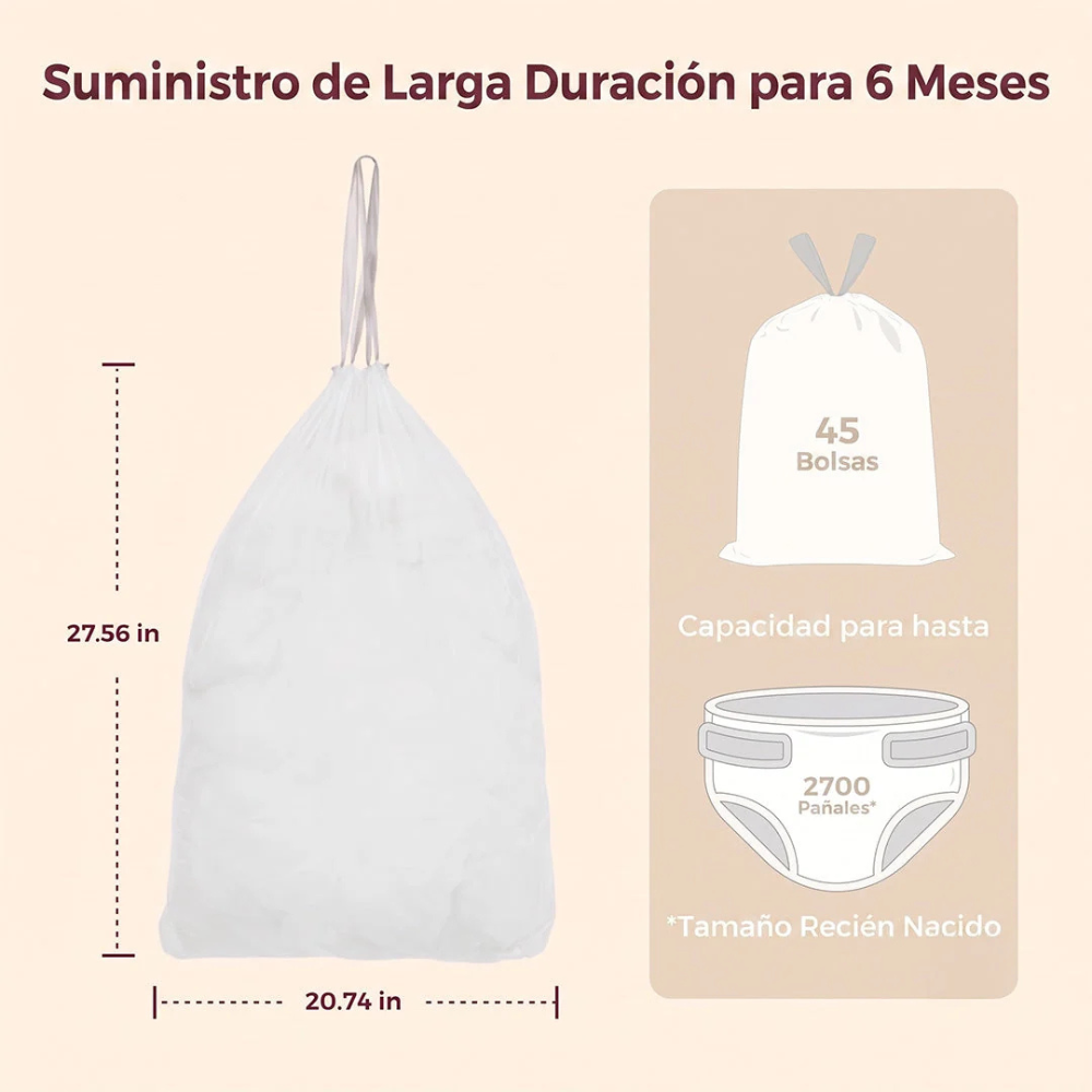 Repuesto Bolsa para Basurero de Pañales Triple-Seal | MomCozy