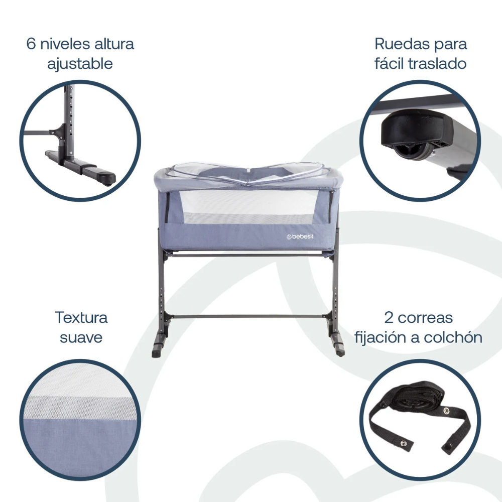 Cuna Colecho con Mosquitero MySide LX - Azul | Bebesit