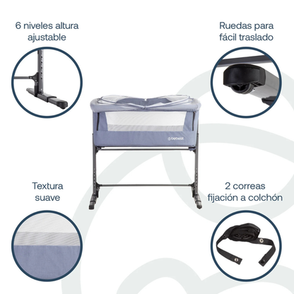 Cuna Colecho con Mosquitero MySide LX - Azul | Bebesit