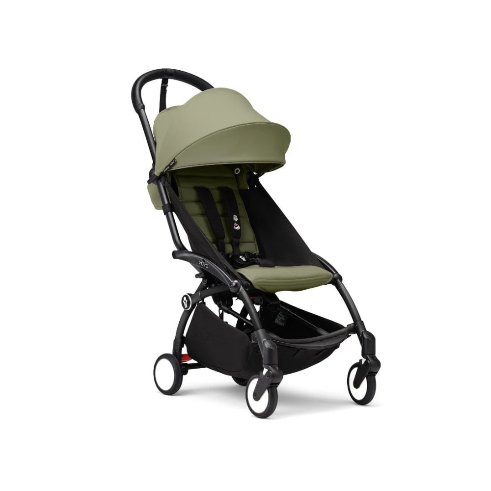 Coche Completo Stokke® YOYO³ – Chasis Negro + Asiento 6+ + Moisés - Oliva | YOYO by Stokke