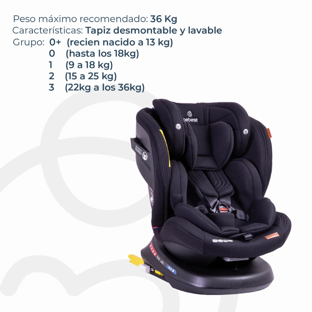 Silla de Auto Convertible Isofix Supra 360º Premium - Negro | Bebesit