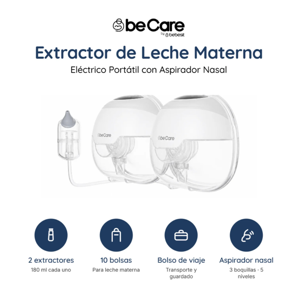 Extractor de Leche Materna Eléctrico Portátil con Aspirador Nasal | Bebesit