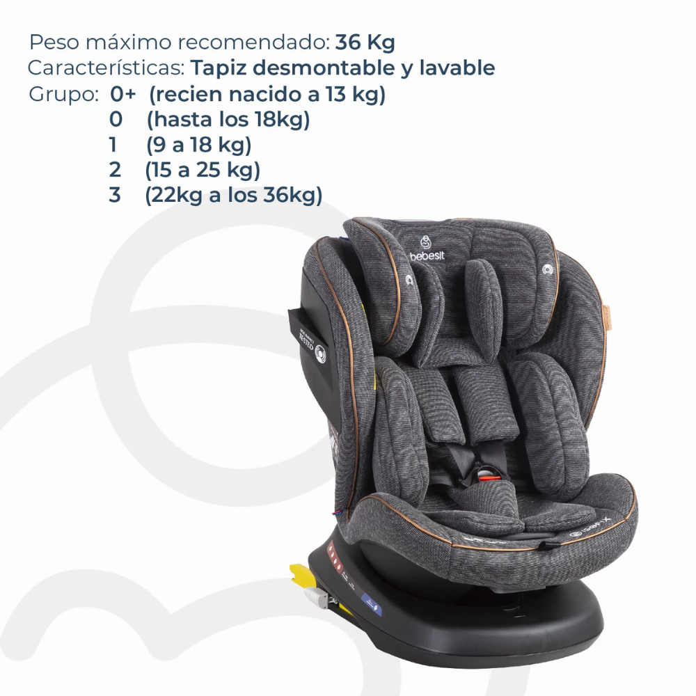 Silla de Auto Convertible Supra 360° Premium - Gris | Bebesit