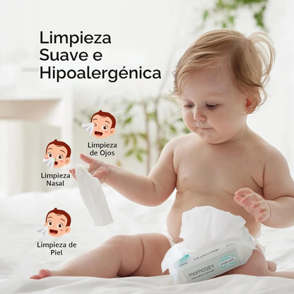 Toallitas Húmedas con Solución Salina para Cara y Nariz | MomCozy