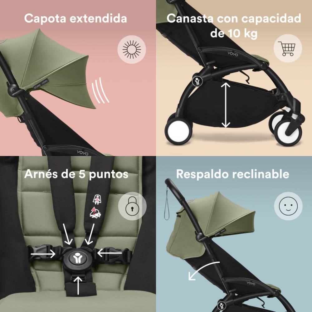 Coche Completo Stokke® YOYO³ – Chasis Negro + Asiento 6+ Oliva | YOYO by Stokke