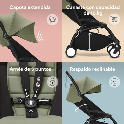 Coche Completo Stokke® YOYO³ – Chasis Negro + Asiento 6+ Oliva | YOYO by Stokke