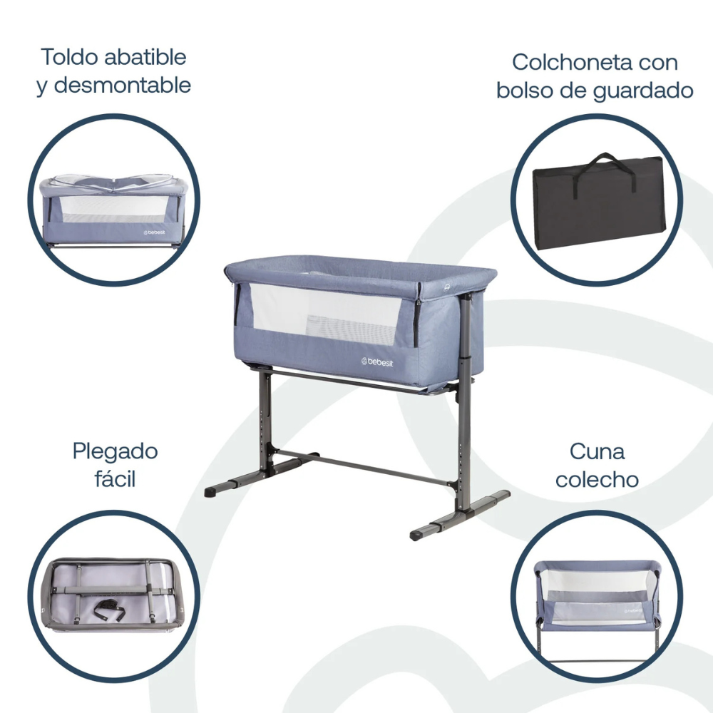 Cuna Colecho con Mosquitero MySide LX - Azul | Bebesit