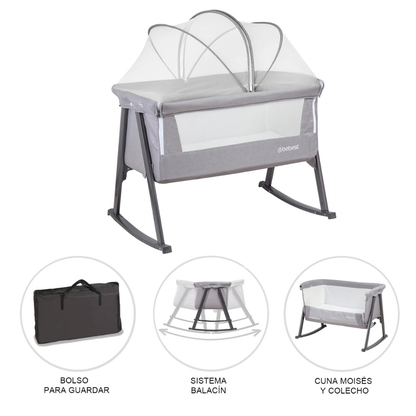 Cuna Moisés Balancín con Mosquitero - Gris | Bebesit